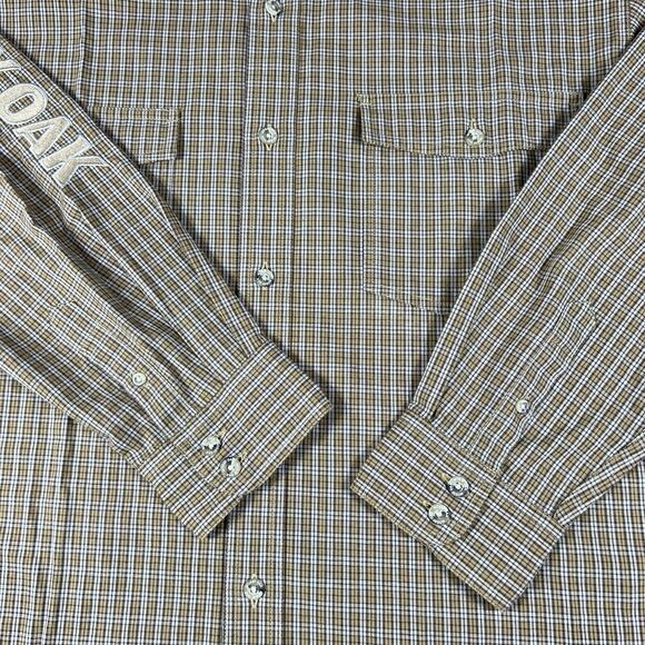 Mossy Oak Shirt Mens Large Brown Button Plaid Long Sleeve Embroidered Logo Spell - Picture 4 of 9